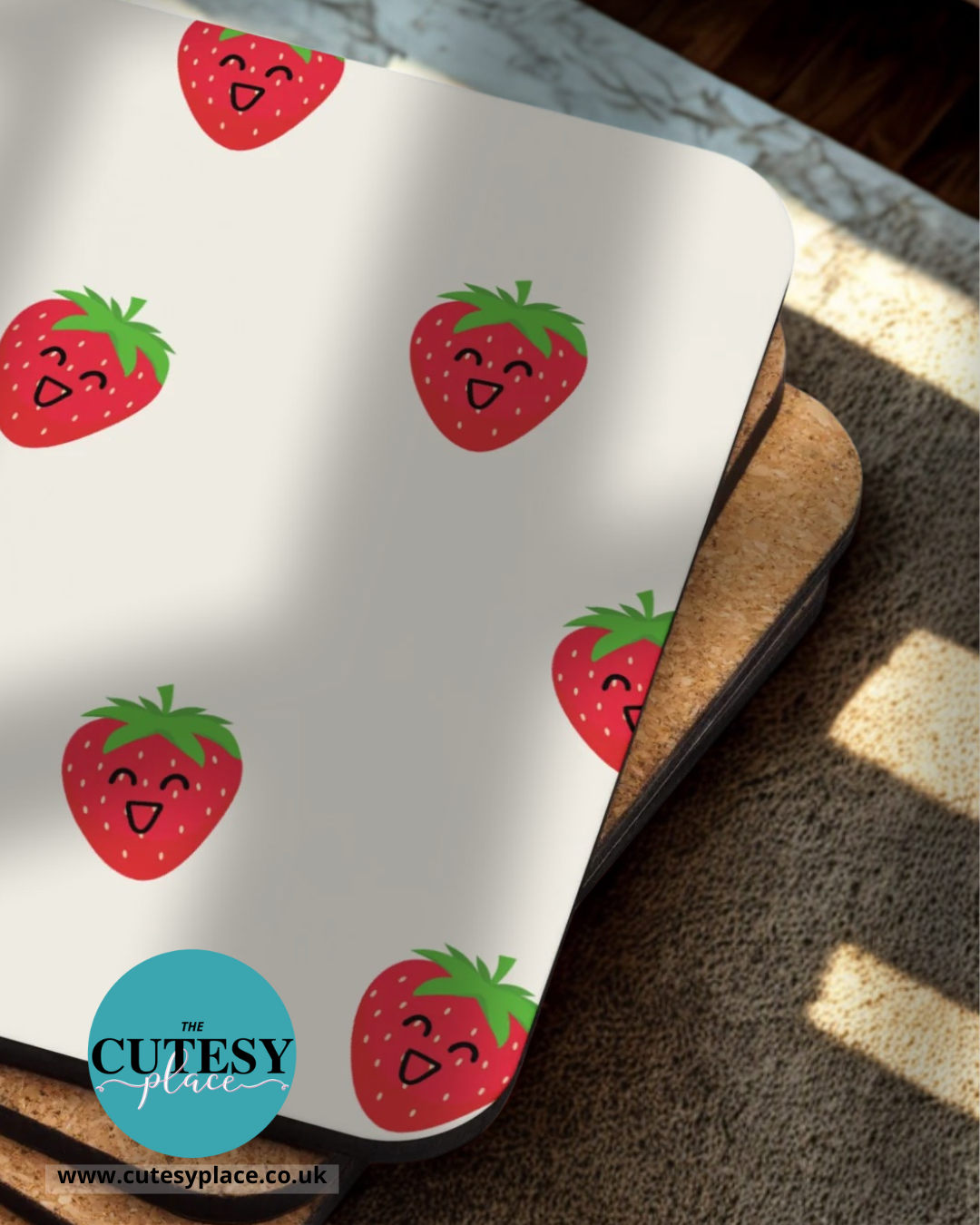 Strawberry designed cork-back coaster